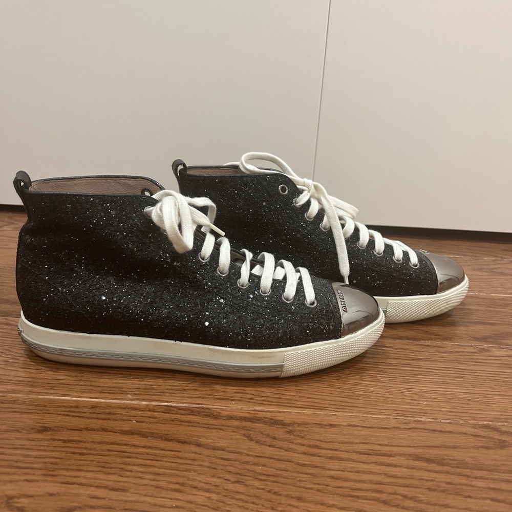 Miu Miu black glitter high top sneakers 39